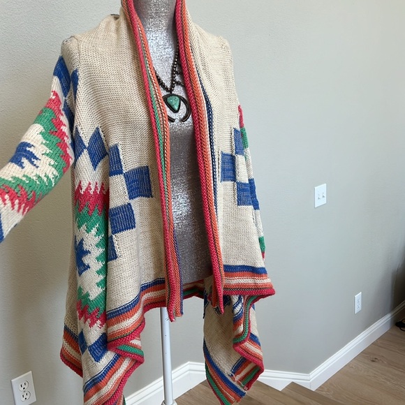 Beautiful Vintage Southwest Ralph Lauren sweater open front cardigan wrap Medium - Picture 1 of 10